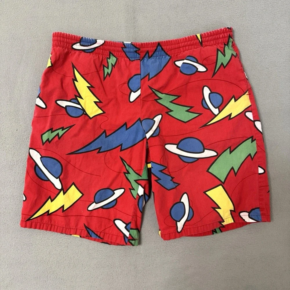 VTG Crazy Shirt BoogieBaggies Mens‎ Medium Red Space Print Swim Beach Vacation